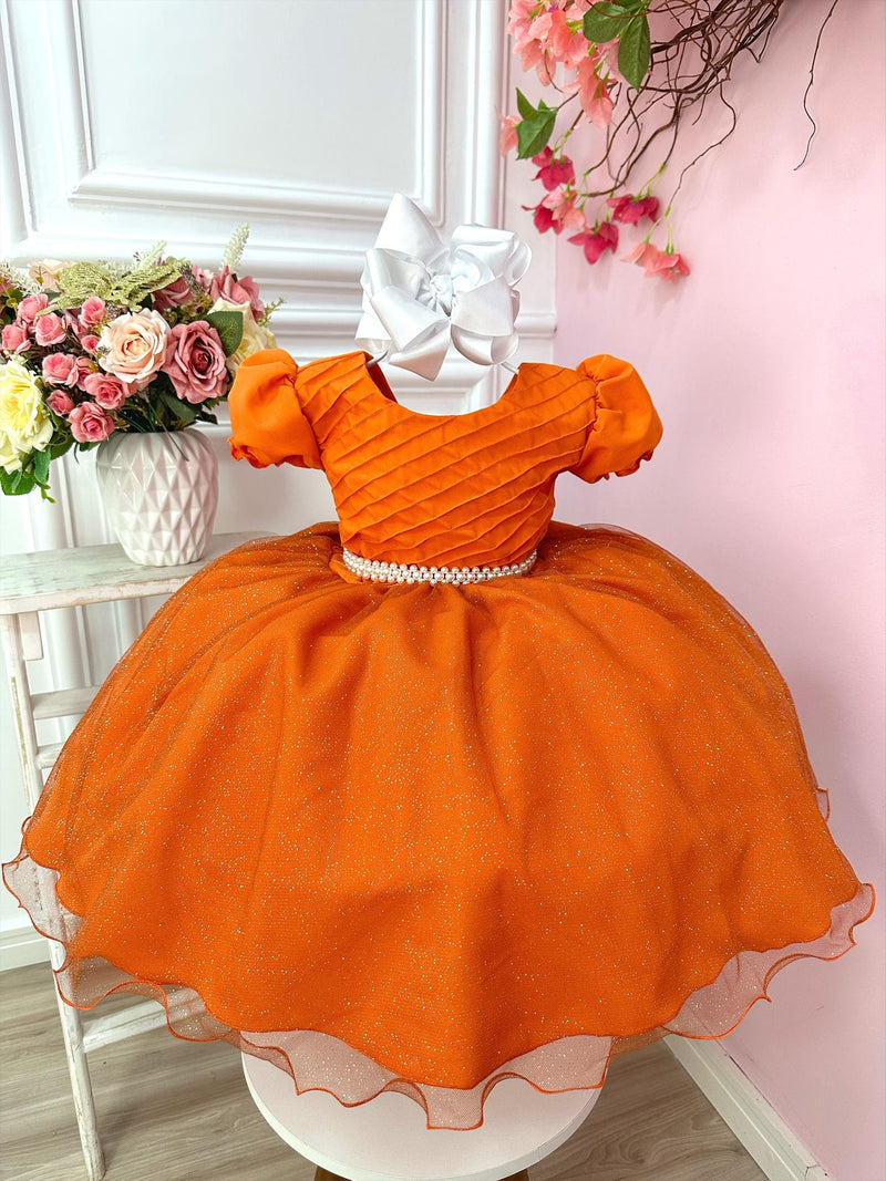 Vestido Infantil Laranja com Busto Plissado