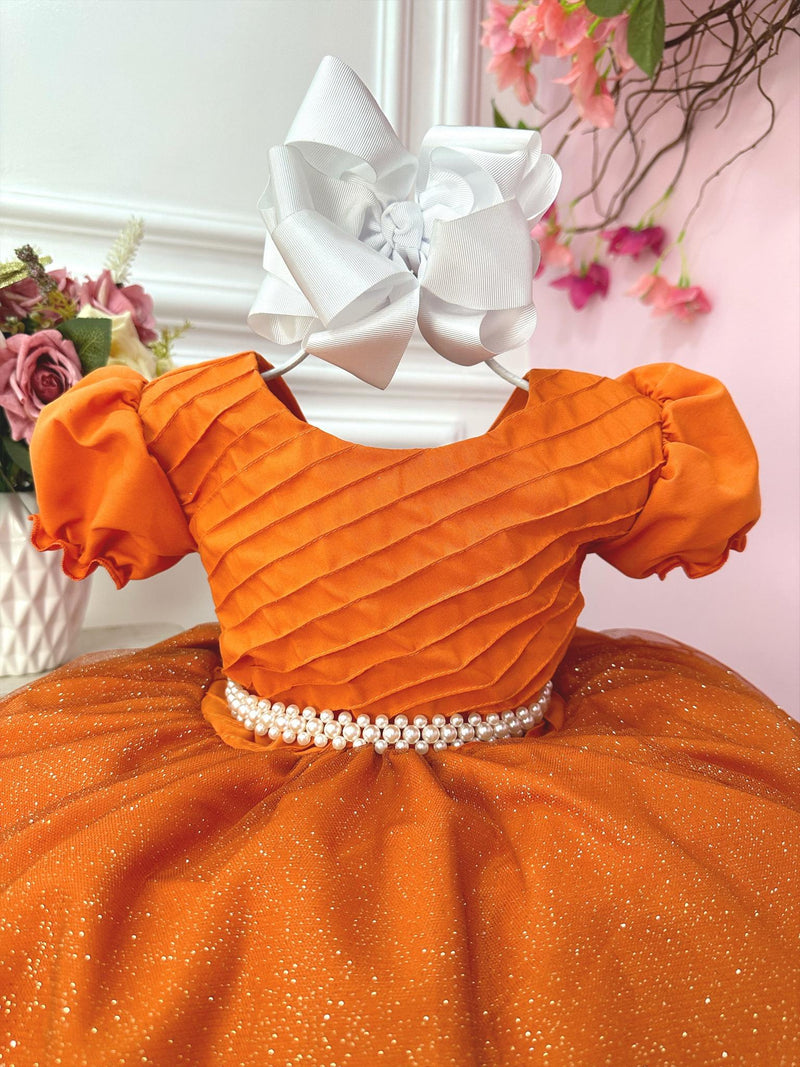 Vestido Infantil Laranja com Busto Plissado